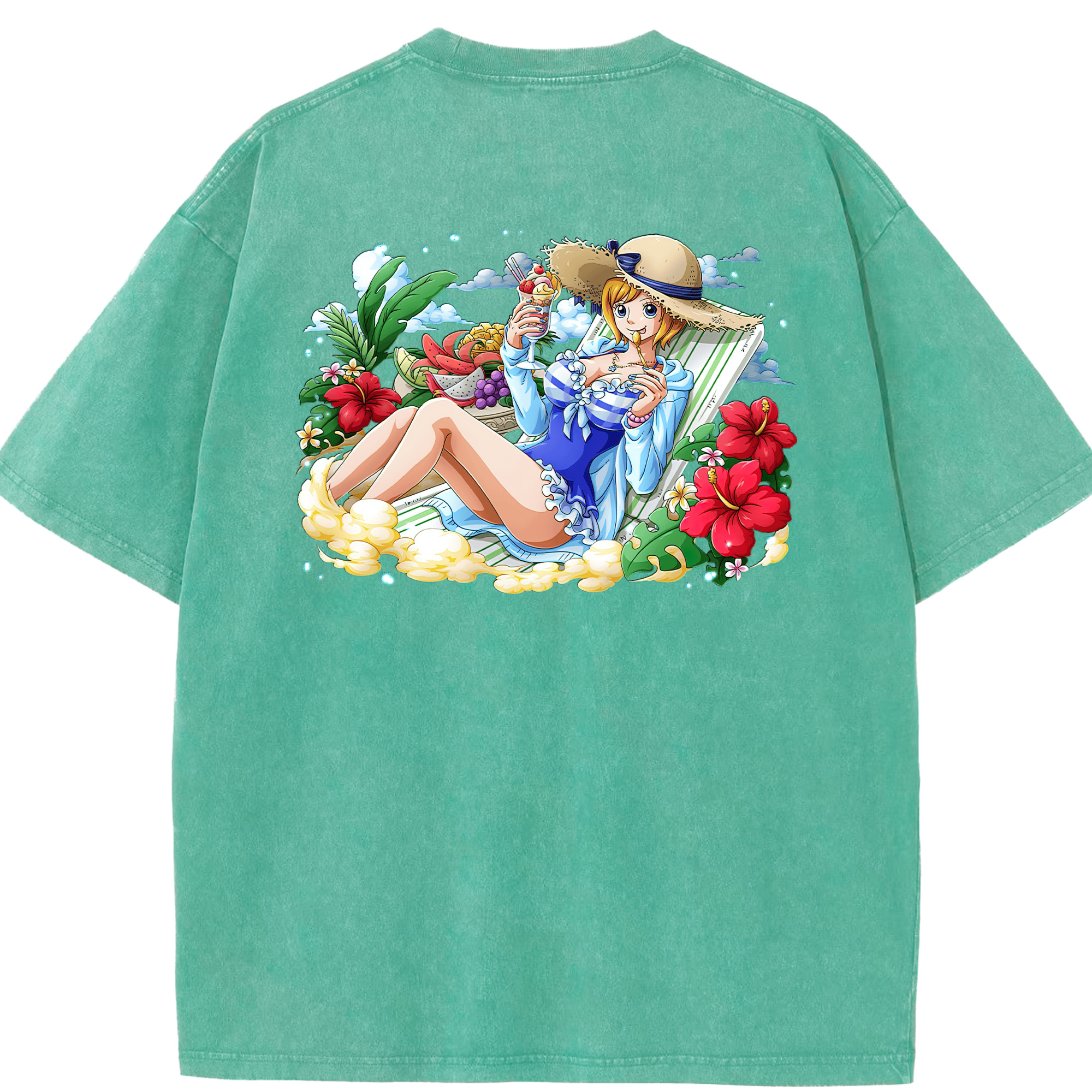 ワンピース ナミ ONE PIECE Nami 綿100% ヴィンテージ風 半袖Tシャツ（背面プリント）